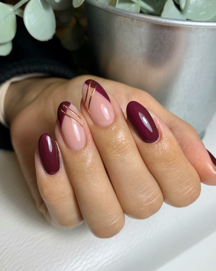 25 Latest Burgundy And Gold Nail Ideas To Try In 2024! 20 Minimalist Burgundy and Gold Nails