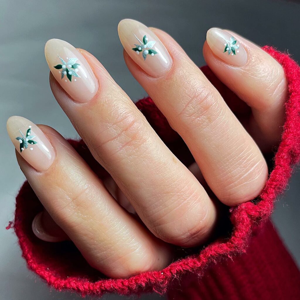 Bring Mistletoe Magic with 20 Mistletoe Nail Ideas in 2024 16 Minimalist Elegance Mistletoe Nails