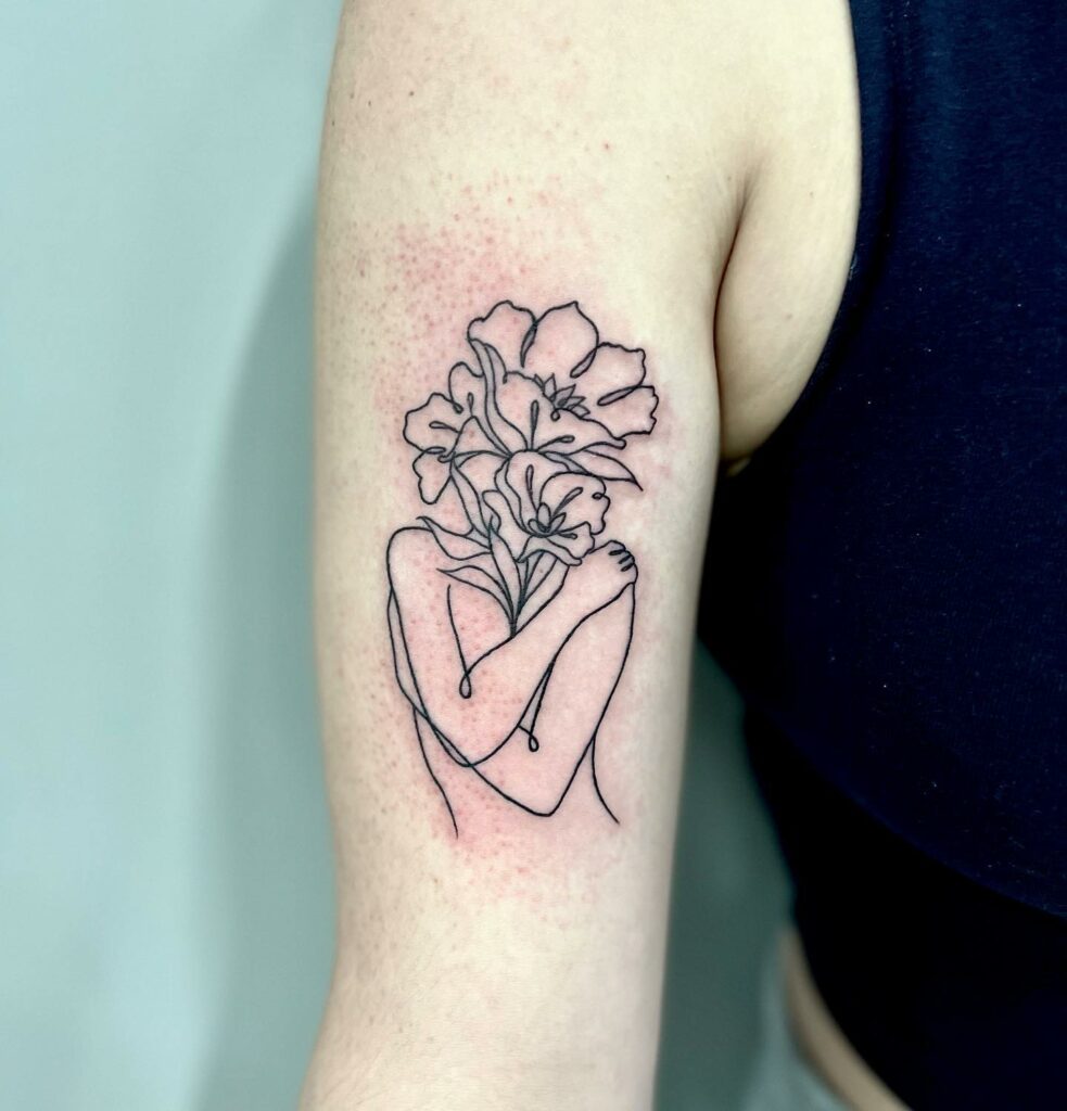 12+ Minimalist Woman Silhouette Tattoo Ideas To Inspire You! 17 Minimalist Woman Tattoo With Flowers