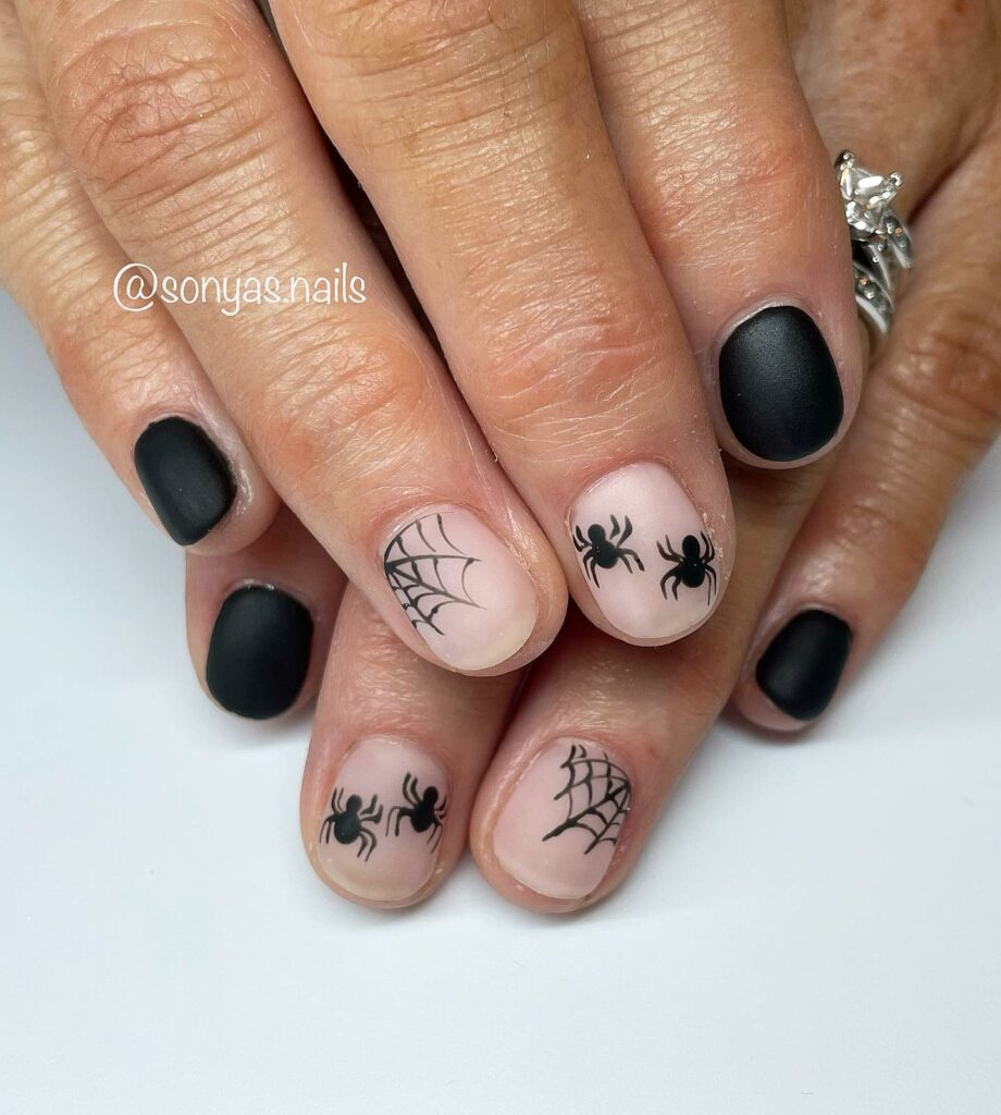 Get Spooky with 33 Black Halloween Nails To Try in 2024 42 Minimalist spider web nails