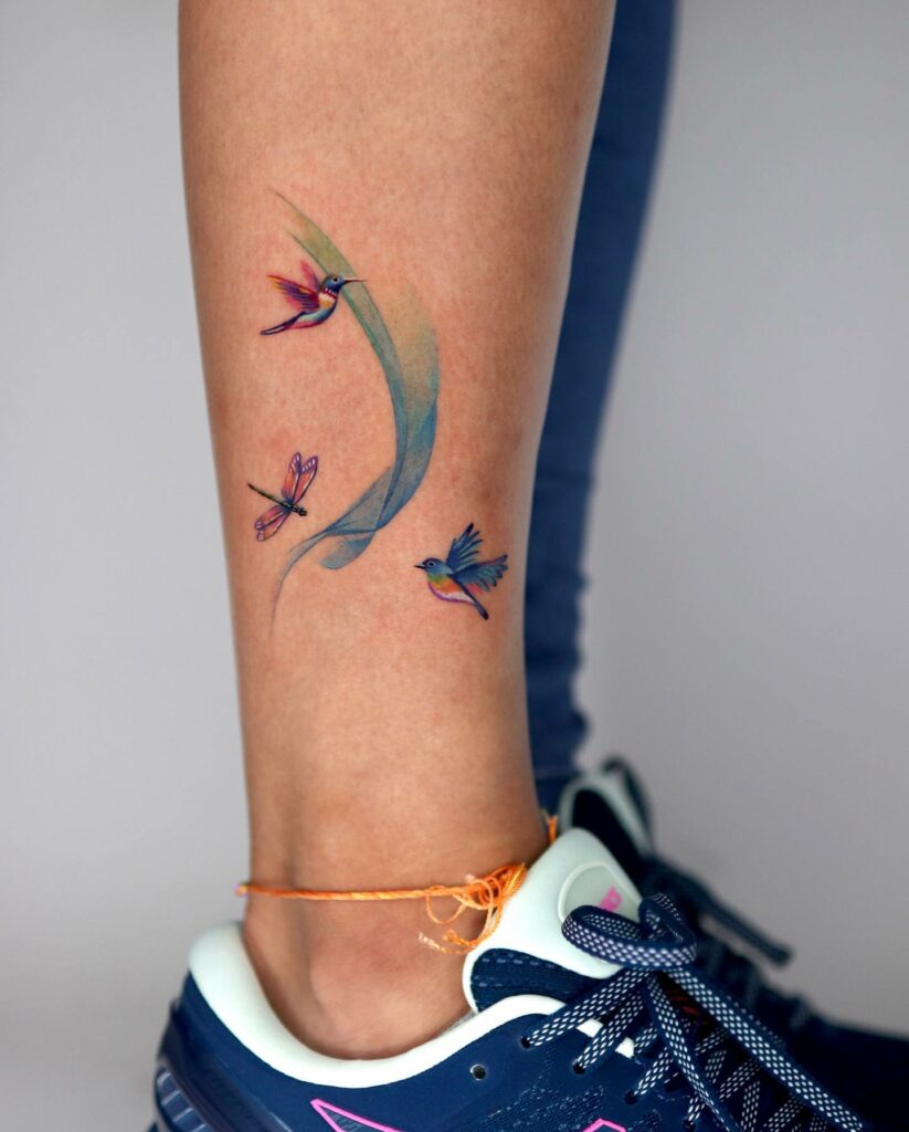 11+ Colorful Dragonfly Tattoo Ideas That Will Blow Your Mind! 12 Minimalistic Colorful Dragonfly Tattoos