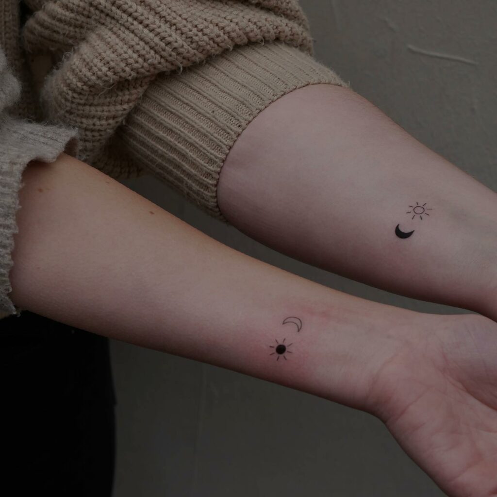 10+ Matching Sun And Moon Tattoo Ideas That Will Blow Your Mind! 12 Minimalistic Two Opposing Powers Tattoo