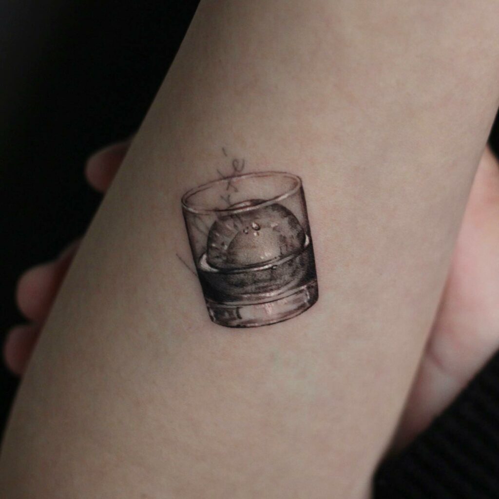 10+ Whiskey Tattoo Ideas That Will Blow Your Mind! 18 Minimalistic Whiskey Glass Tattoo