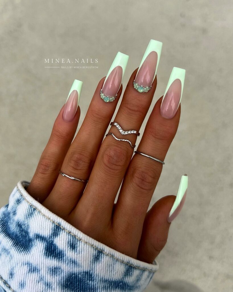 30 Latest Long French Tip Nail Ideas To Try In 2024! 59 Mint Green French Long Nails