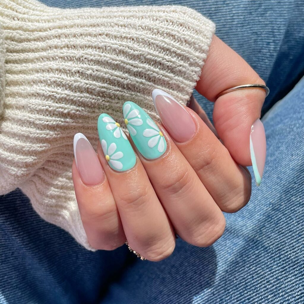 30 Latest Mint Green Nail Ideas To Try Today! 36 Botanical Mint Green Nails with Florals