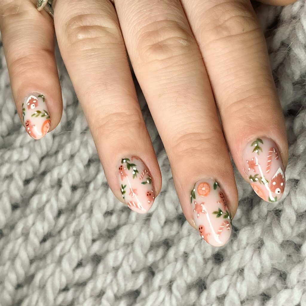 Bring Mistletoe Magic with 20 Mistletoe Nail Ideas in 2024 22 Mistletoe Nails with Orange Slices