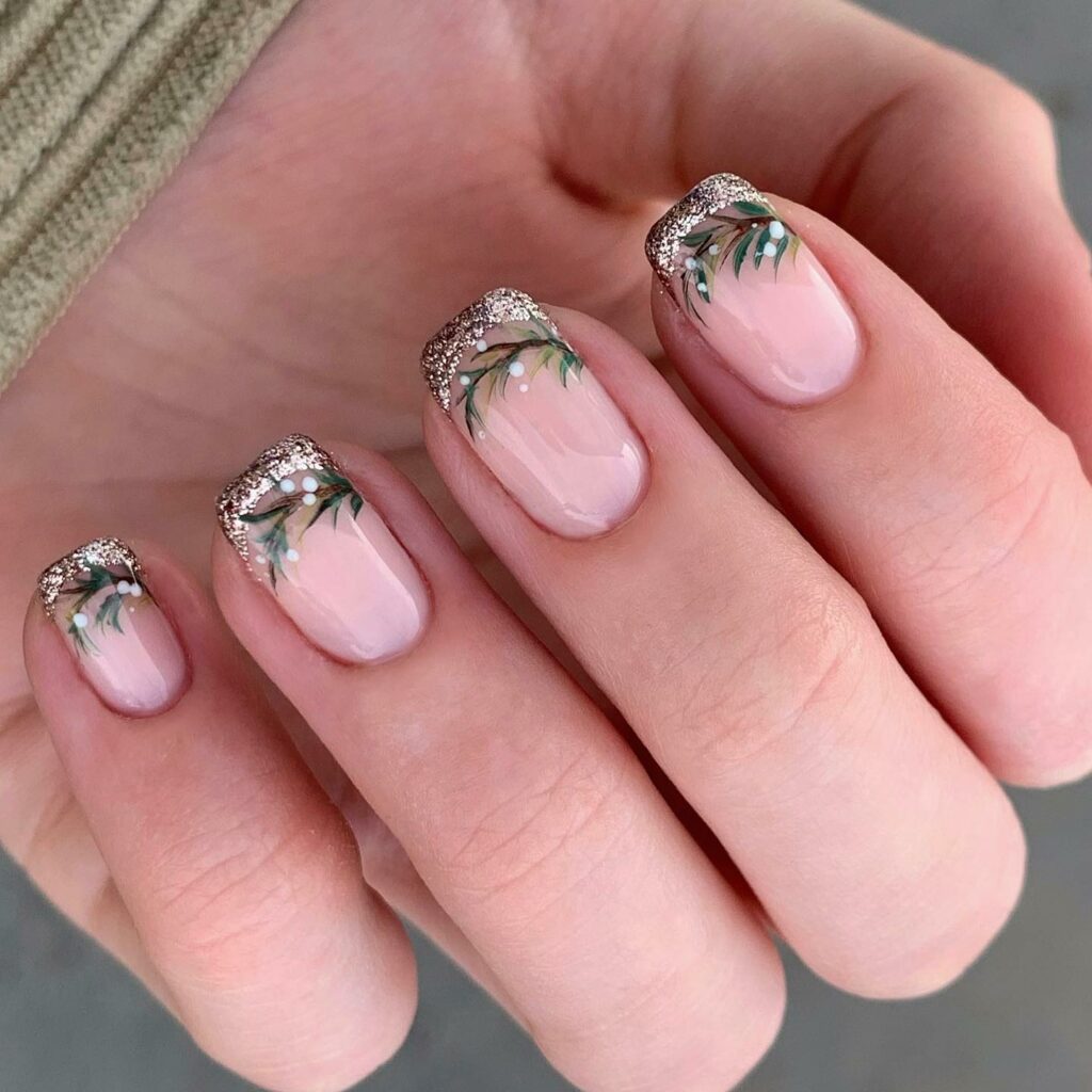 Bring Mistletoe Magic with 20 Mistletoe Nail Ideas in 2024 11 Mistletoe Nails with a Sparkling Twist