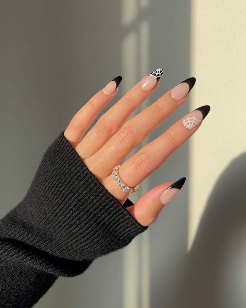 Get Spooky with 33 Black Halloween Nails To Try in 2024 34 Mixed Styles spider web nail
