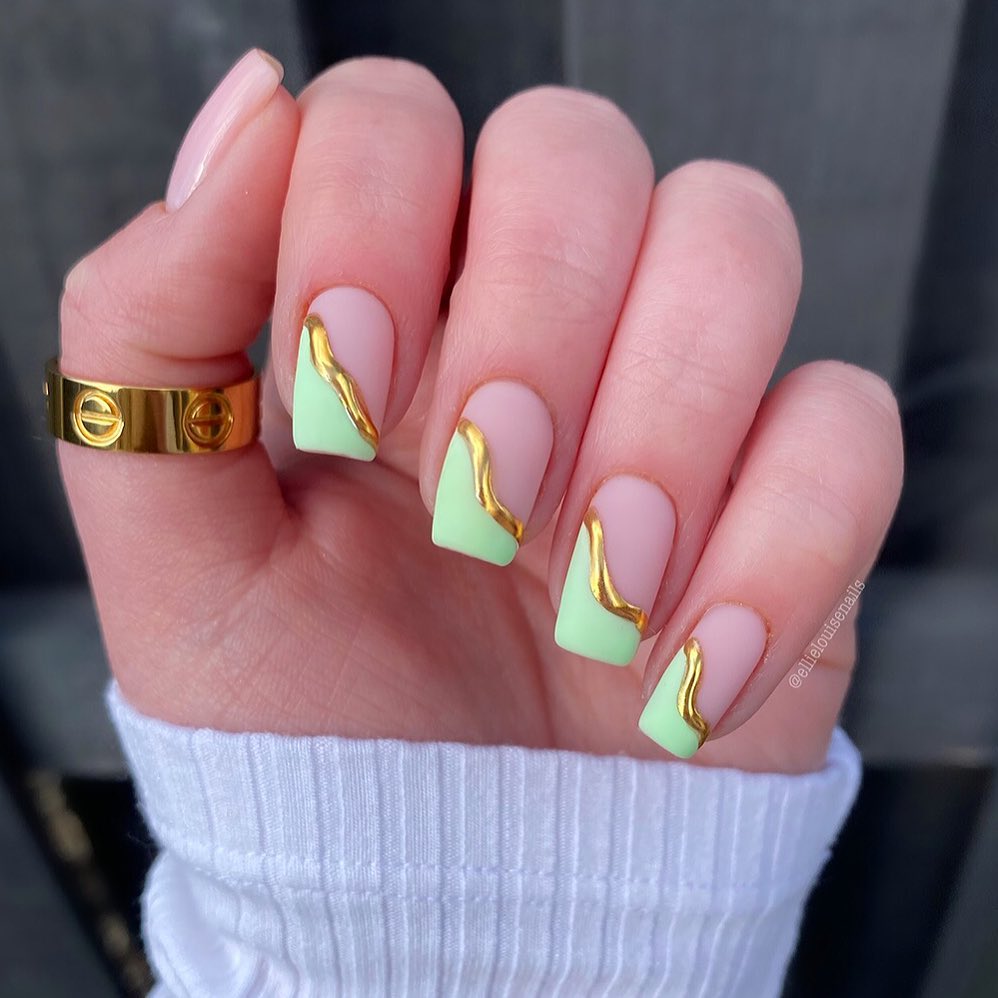 30 Latest Mint Green Nail Ideas To Try Today! 15 Gold Accents on Mint Green Nails