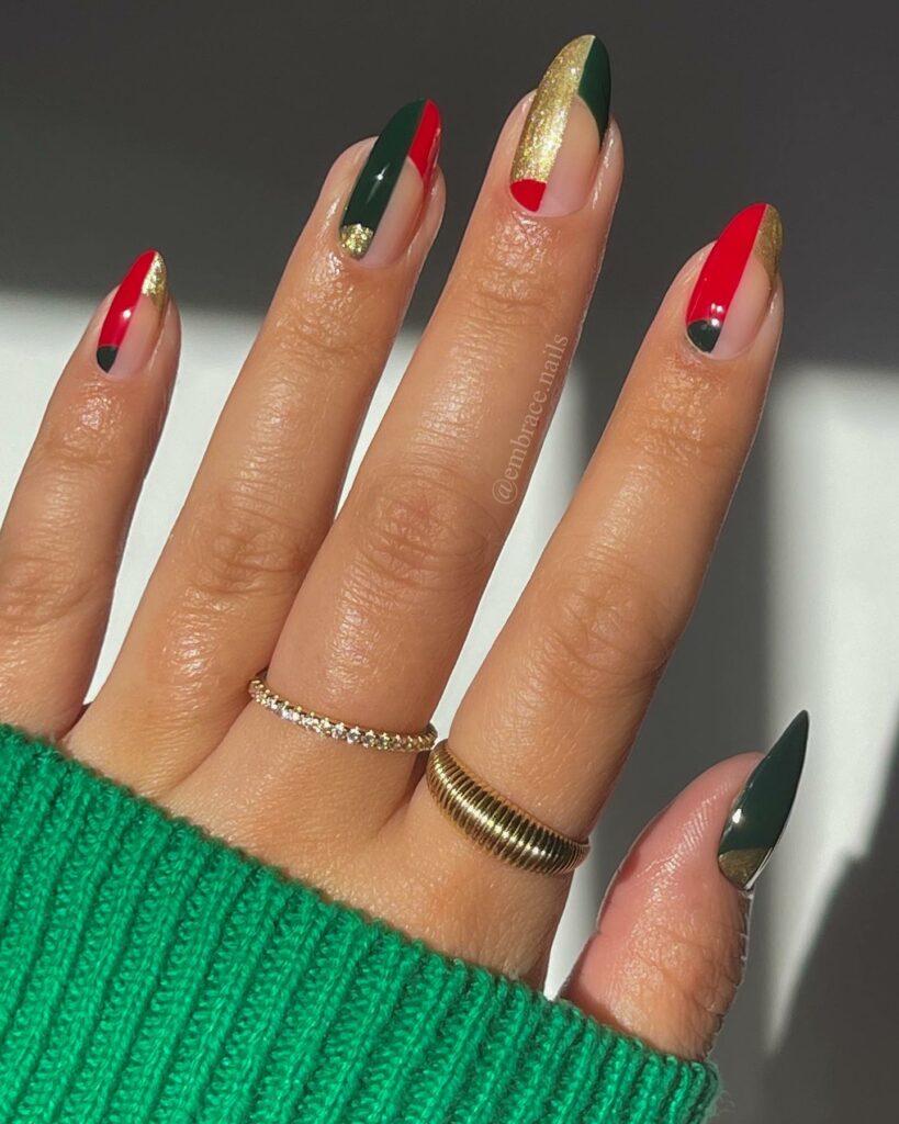 Get Festive with 20 Red And Green Christmas Nail Ideas in 2024 27 Chic with Red, Green, and Gold Christmas Nails