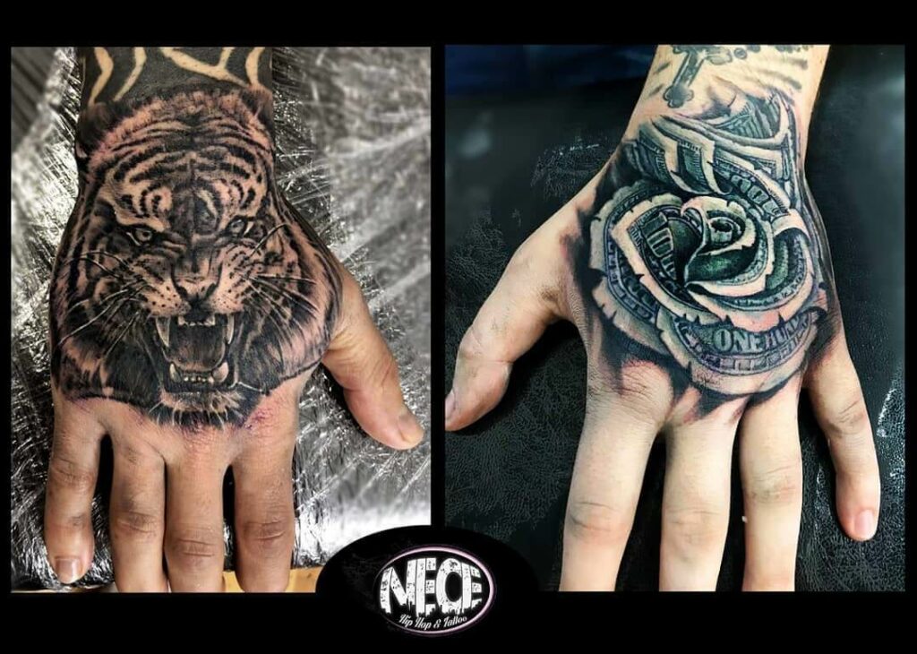 11+ Money Flower Tattoo Ideas That Will Blow Your Mind! 12 Money Rose Tattoo On Hand Design With Tiger Tattoo Design