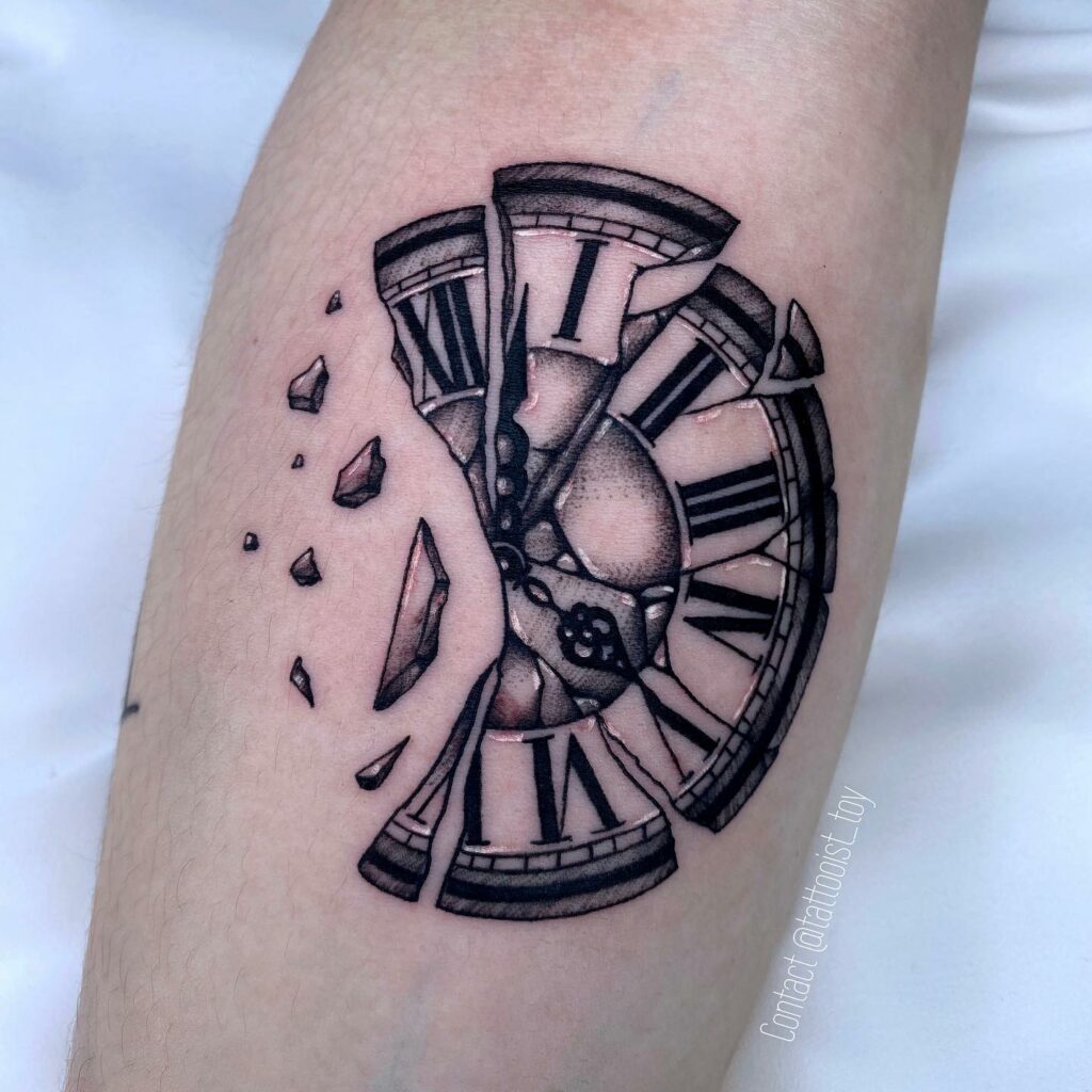 21+Clock Tattoo Ideas To Inspire You! 23 Monochromatic Clock Tattoo
