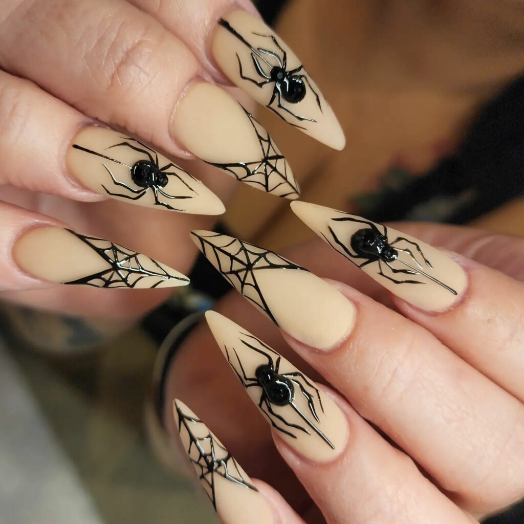 55 Latest Spider Web Nail Designs To Try In 2024! 48 Monochrome Magic nails