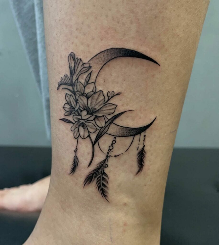 10+ Ankle Flower Tattoo Ideas That Will Blow Your Mind! 19 Moon And Flower Design