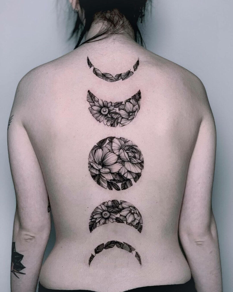 11+ No Outline Tattoo Ideas That Will Blow Your Mind! 11 Moon Phase Floral Back Tattoo