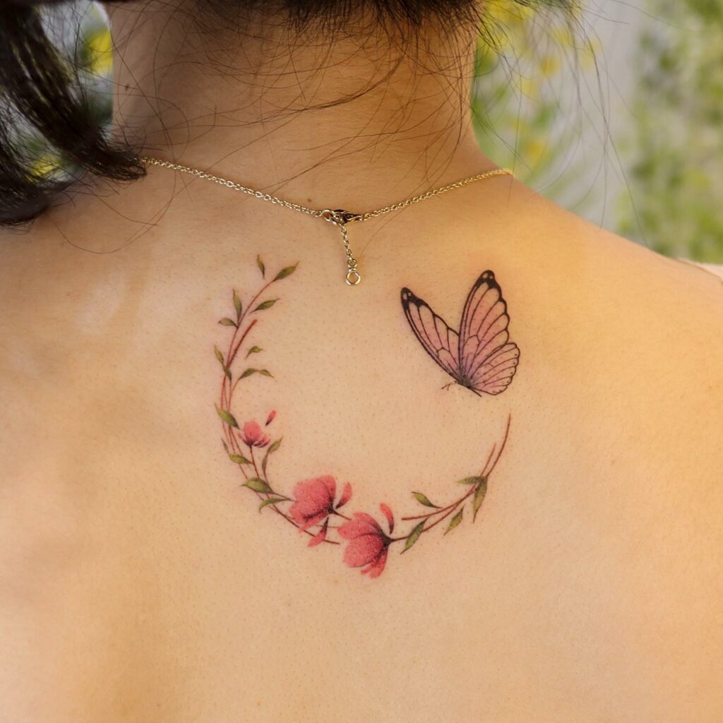 10+ Moon Flower Tattoo Ideas That Will Blow Your Mind! 16 Moon Tattoo With Flowers And Butterfly