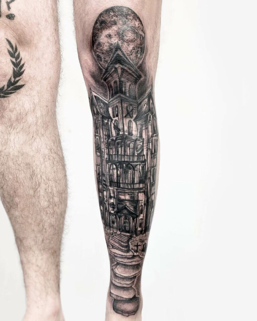 12+ Haunted House Tattoo Ideas To Inspire You! 19 Moonlight Terror
