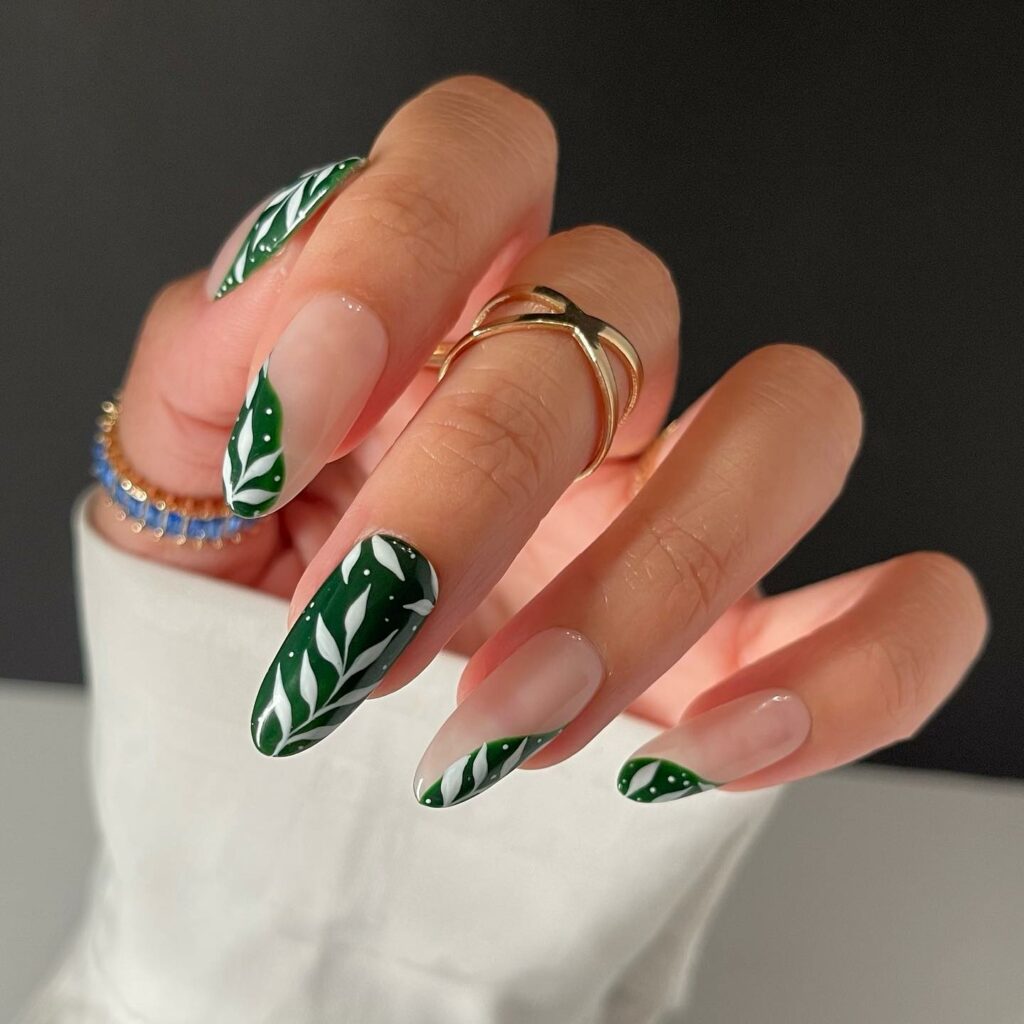 40 Latest Dark Green Nail Ideas To Try In 2024! 14 Delicately Designed Floral Green Nails