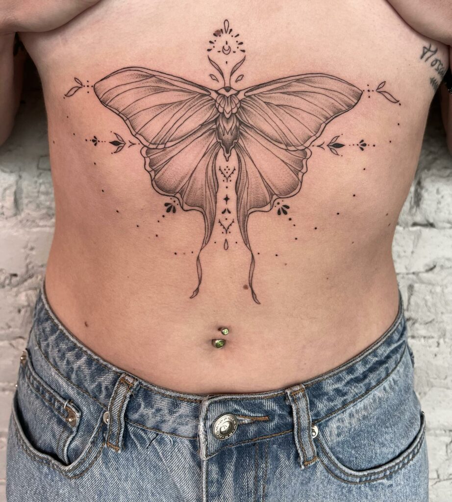 11+ Lace Under Breast Tattoo Designs That Will Blow Your Mind! 19 Moth Underboob Tattoo Design