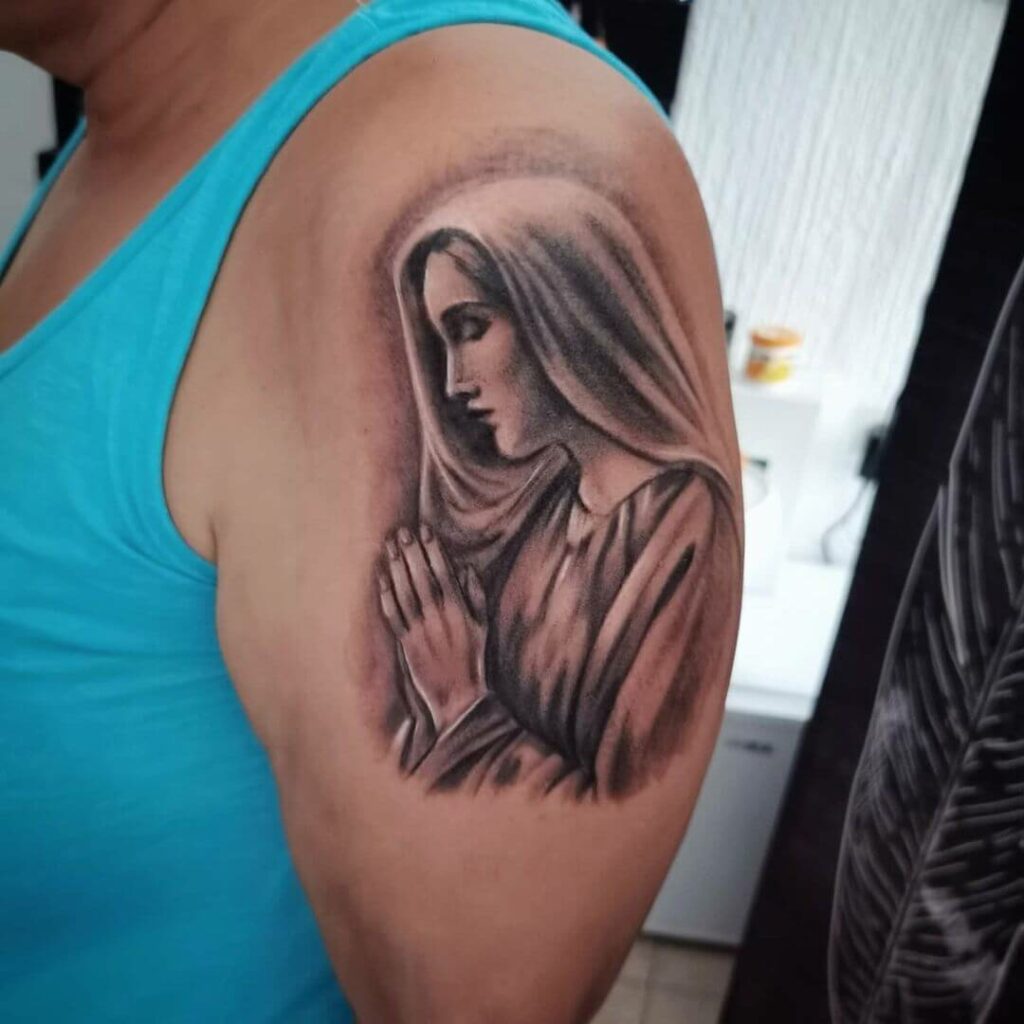 12+ Christian Half Sleeve Tattoo Ideas To Inspire You! 19 Mother Mary Tattoo