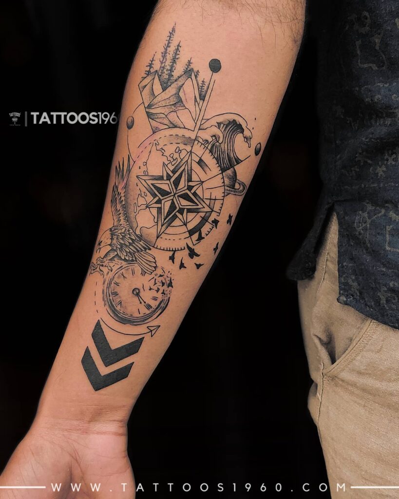 13+ Mountains Tattoos Ideas To Inspire You! 19 Mountain With The Compass Tattoo