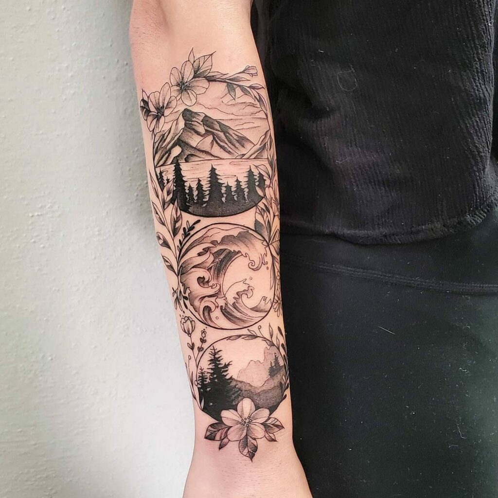 13+ Mountains Tattoos Ideas To Inspire You! 13 Mountains Inside The Realm Of Flowers Tattoo