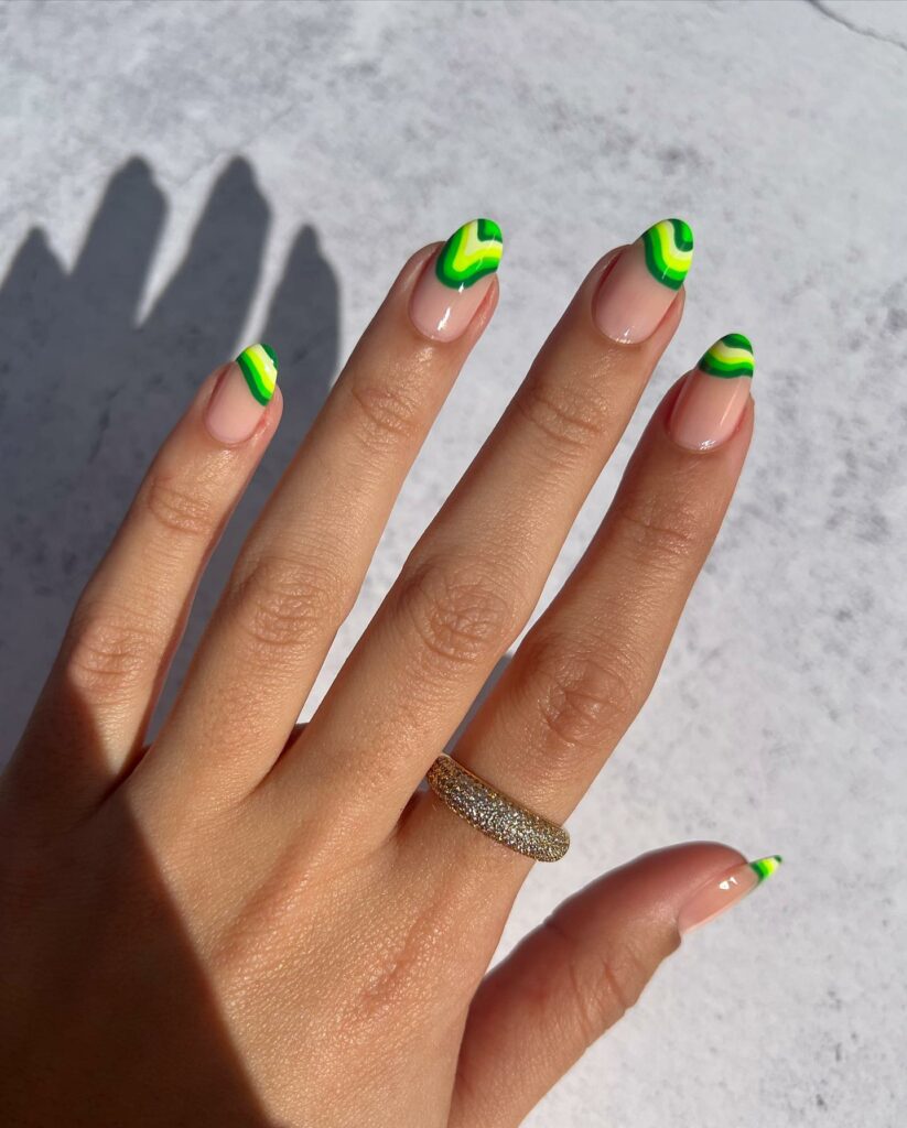 Try in 2024: 50 Latest Neon Green Nail Designs 15 Multiple Layers