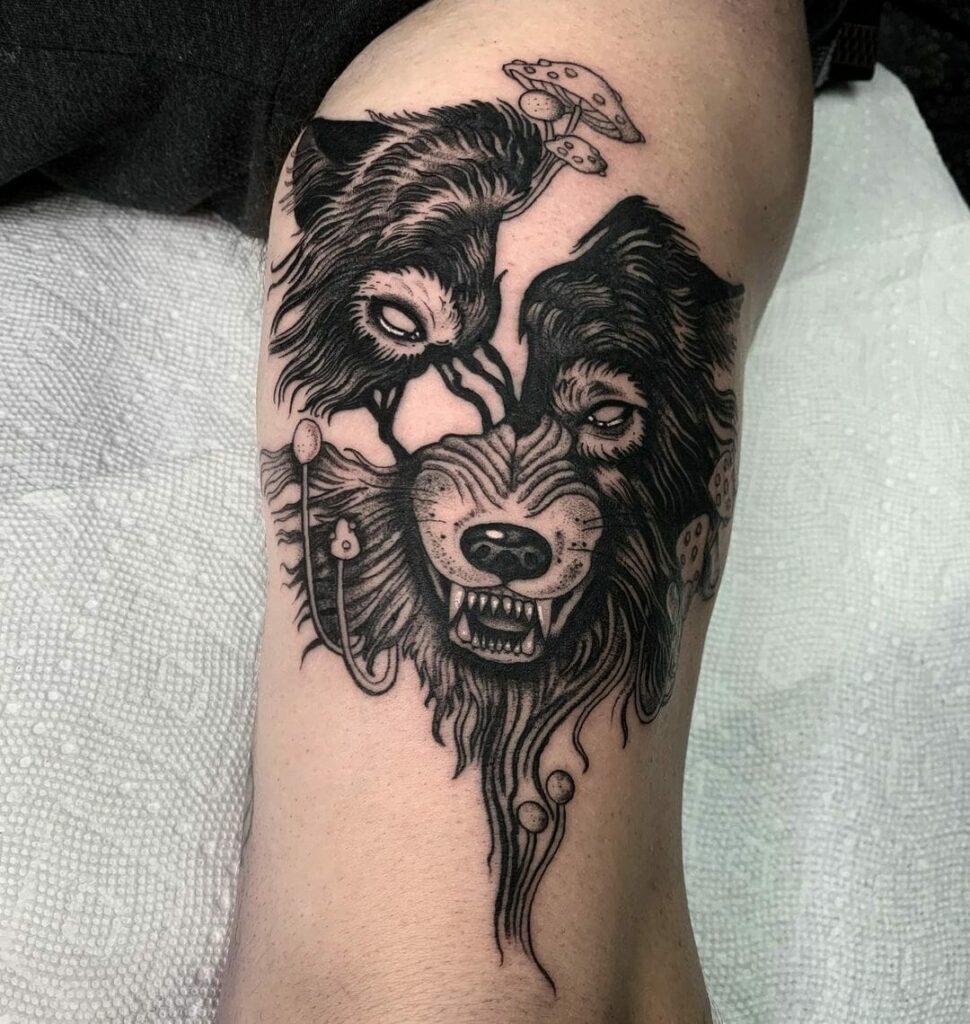 12+ Wolf Tattoo Sleeve Ideas To Inspire You! 13 Mushroom And Wolf Tattoos