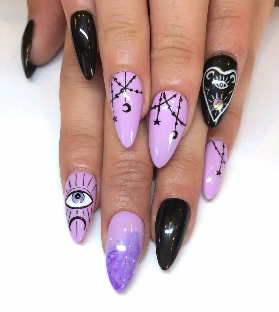 35 Latest Short Stiletto Nail Ideas to Try in 2024! 13 Mystical Charm Short Stiletto Nails