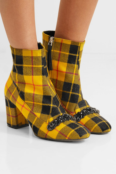 NO. 21 Embellished plaid canvas ankle boots – £500 NO. 21 Embellished plaid canvas ankle boots