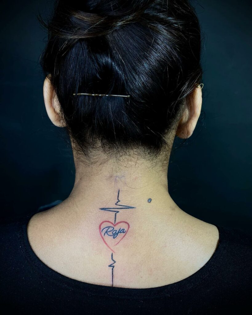 10+ Name Tattoo On Neck Ideas That Will Blow Your Mind! 12 Name With Heart Tattoo On Neck