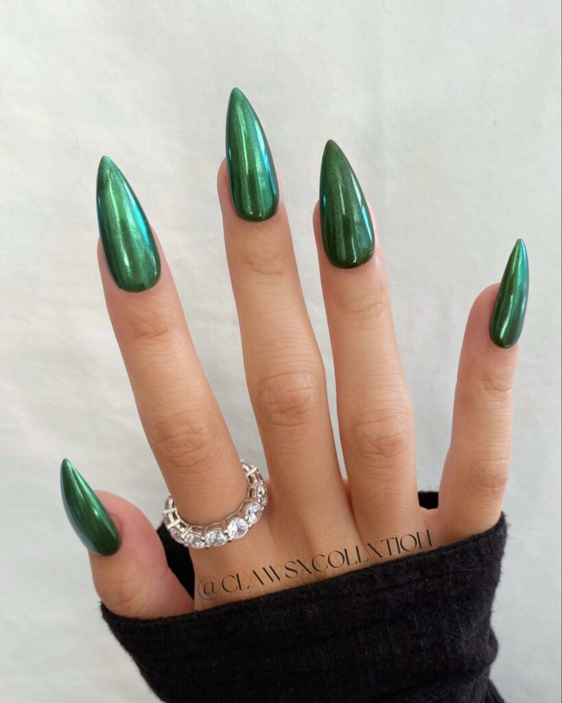 50 Latest Almond Shape Nail Ideas To Try In 2024! 51 Chrome Green Almond Nails