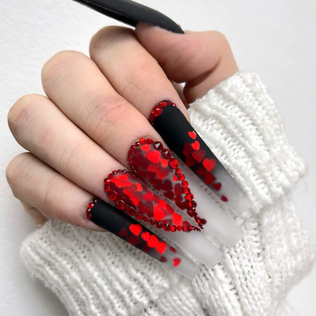 Explore 34 Red Acrylic Nail Designs To Try in 2024 27 Naughty Romance Heart Red Acrylic Nails