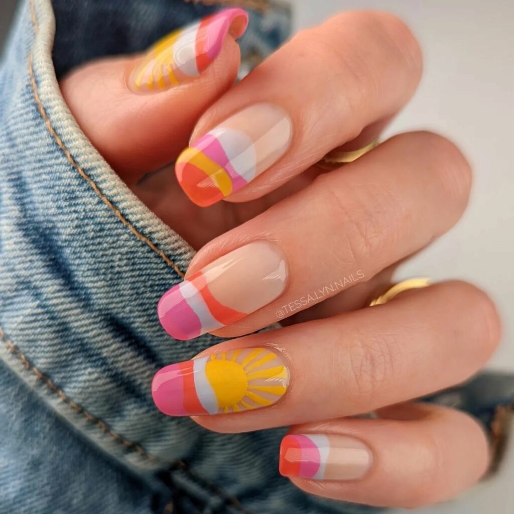 55 Latest Short Acrylic Nail Designs To Try In 2024! 44 Nautical Stripes ideas