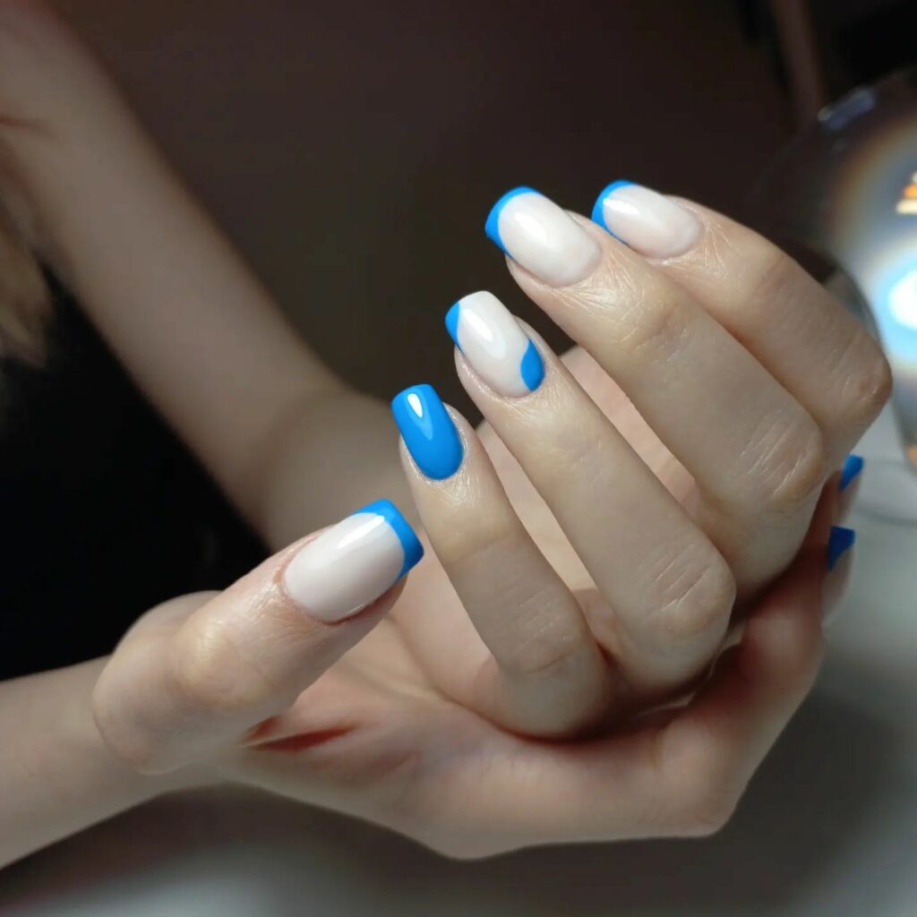 32 Latest Square French Nail Designs To Try In 2024! 28 Negative Space on Blue Square French Nails