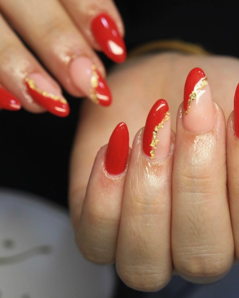 34 Latest Red and Gold Nail Designs To Try In 2024! 21 Negative Space Meets Red and Gold Nails