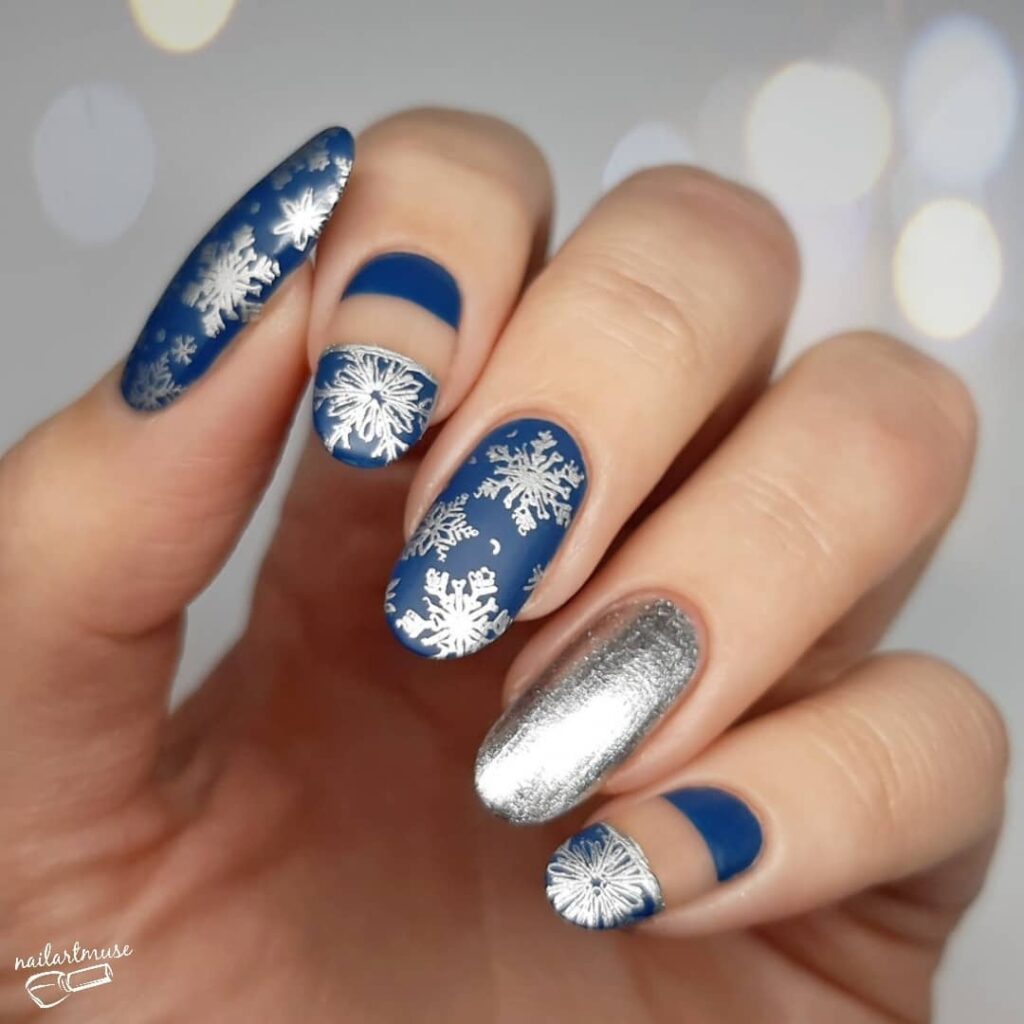 Feel Festive with 30 Blue Christmas Nail Ideas in 2024 36 Artful Exposure with Snowflake Patterns Nails