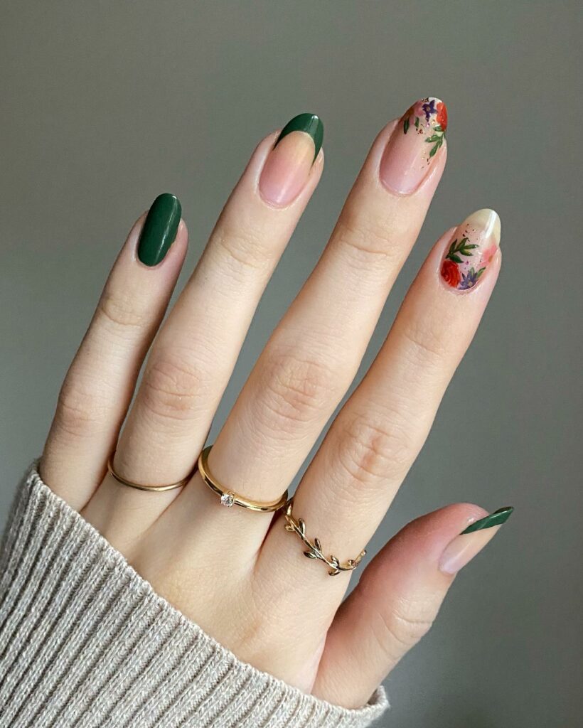 Explore 44 Olive Green Nail Designs in 2024 16 Fall Floral Fusion in Olive Green
