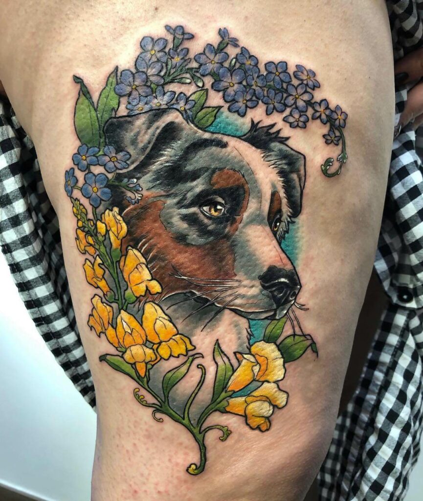 11+ Australian Shepherd Tattoo Ideas That Will Blow Your Mind! 14 Neo-Traditional Australian Shepherd