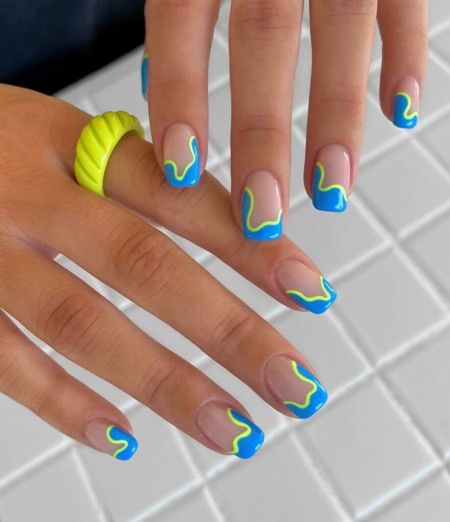 32 Latest Square French Nail Designs To Try In 2024! 30 Neon Combo Square French Nails