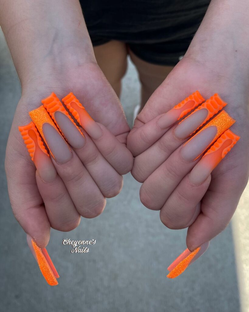 33 Latest Orange Acrylic Nail Ideas To Try in 2024! 13 Neon Croc Orange Acrylic Nails