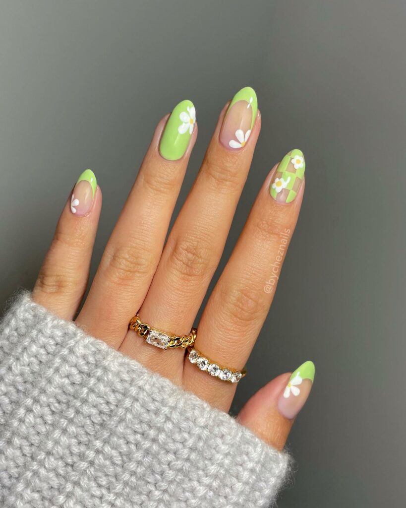 Try in 2024: 50 Latest Neon Green Nail Designs 11 Neon Daisies