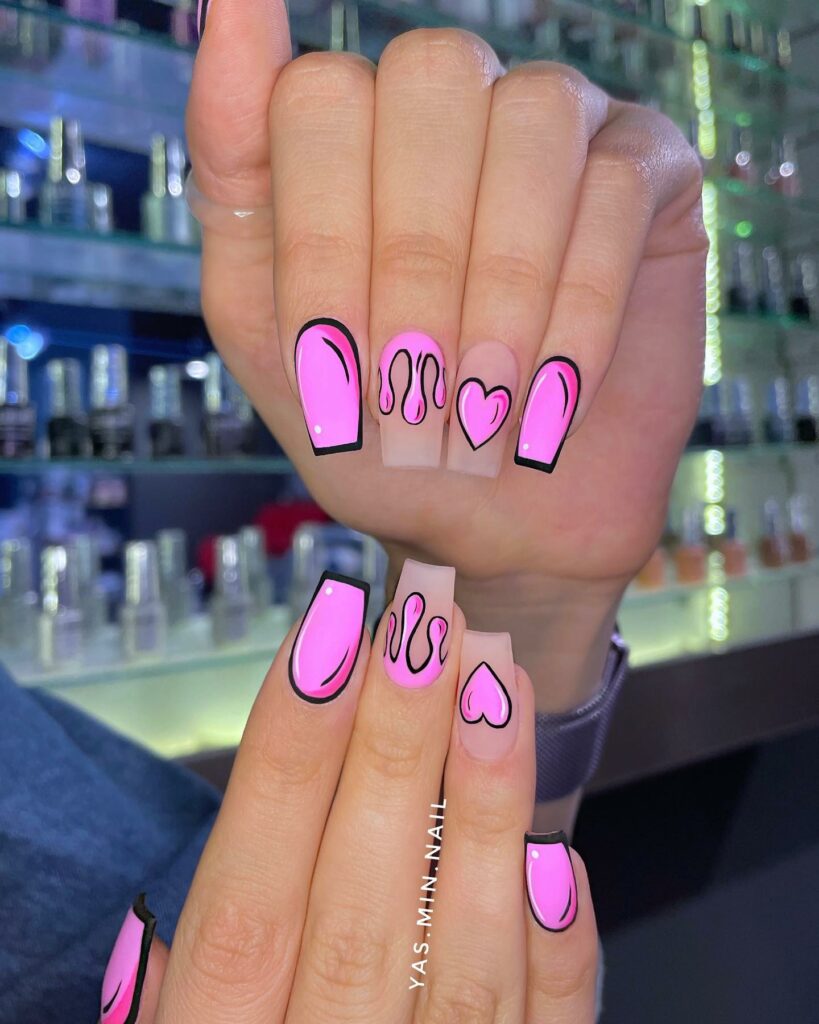 44 Latest Pop Art Nail Designs To Try In 2024! 24 Neon Pink Pop Art Delight