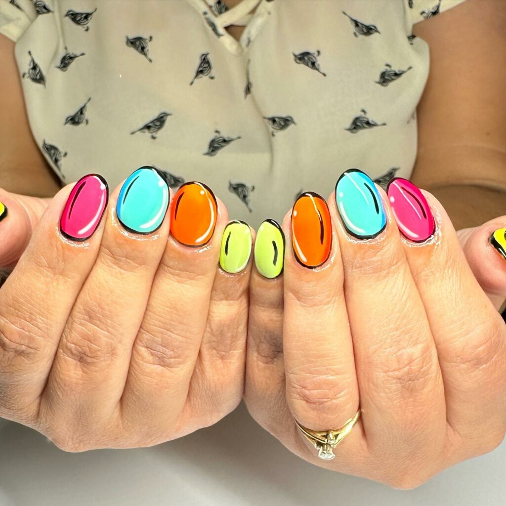 Get Creative with 39 Cute Short Nails Designs for 2024 53 Neon Pop Art short Nails