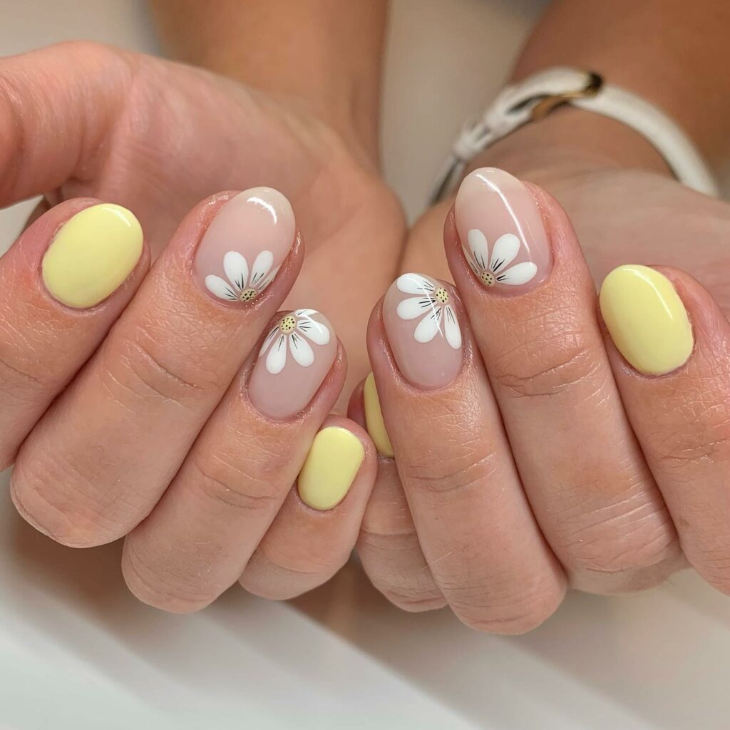 Get Creative with 39 Cute Short Nails Designs for 2024 23 Neon Yellow Nails With Flower Art