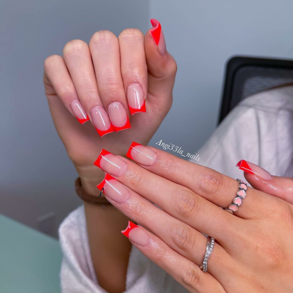 Explore 40 Red French Tip Nail Designs for 2024 32 Neon red french nails