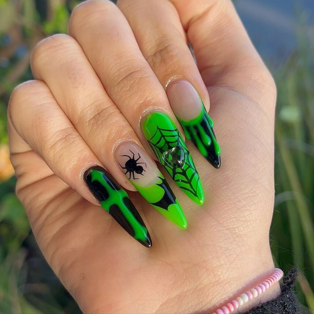 55 Latest Spider Web Nail Designs To Try In 2024! 40 Neon spider web nails