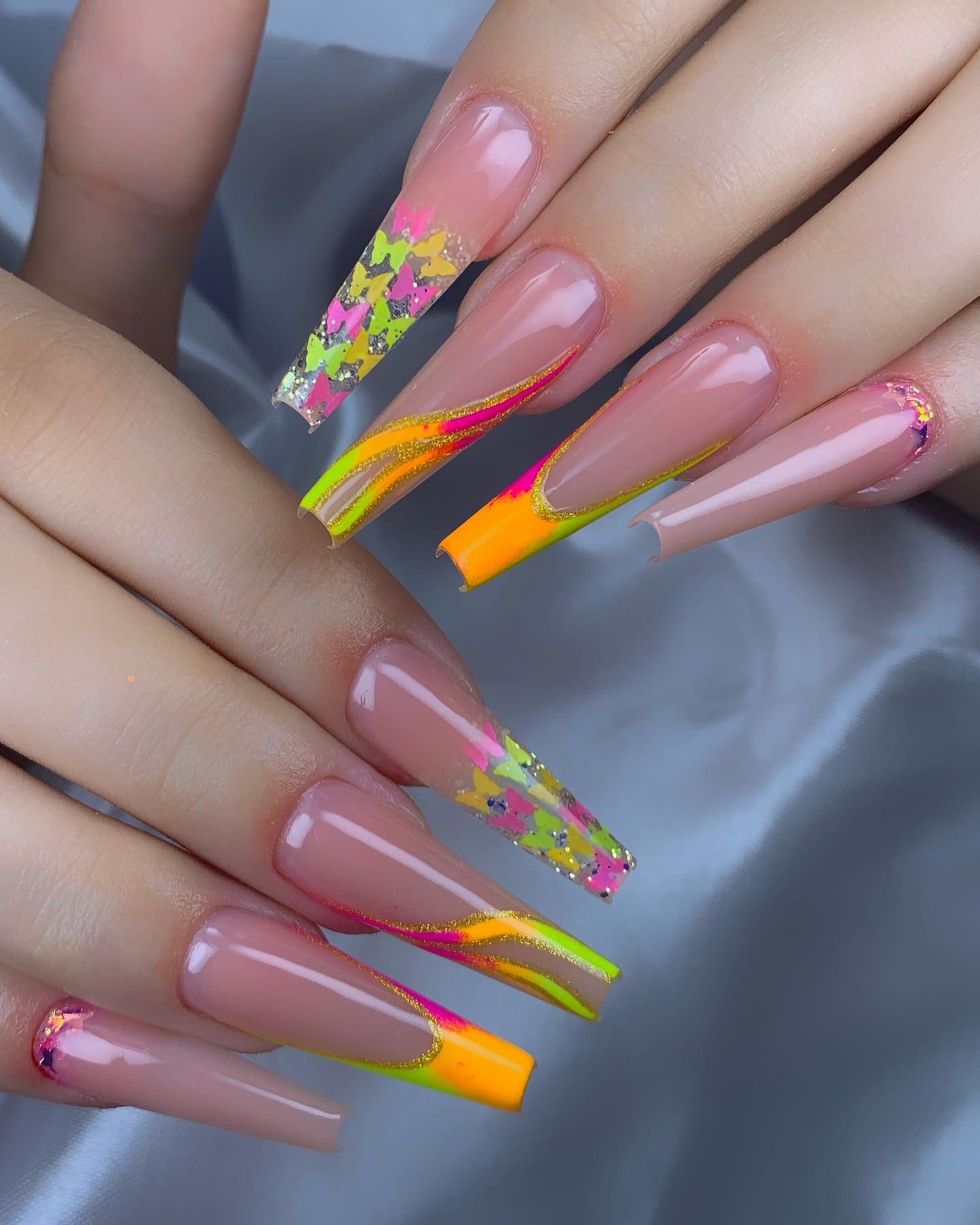 43 Latest Long Nail Designs To Try in Today! 14 Neon Flame Festive Long Coffin Nails
