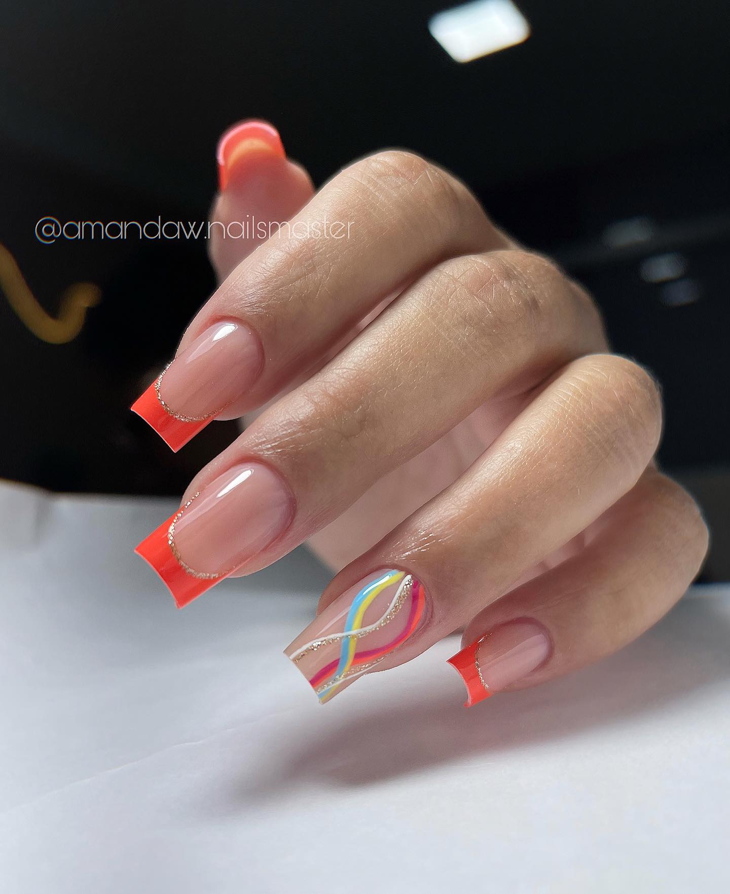 30 LATEST GREEN NAIL DESIGNS TO TRY TODAY ✨ 16 Neon Orange French Tips with Glitter Outline