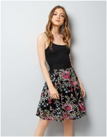 New Look Black Floral Embroidered Mesh Skater £34.99 New Look Black Floral Embroidered Mesh Skater Skirt